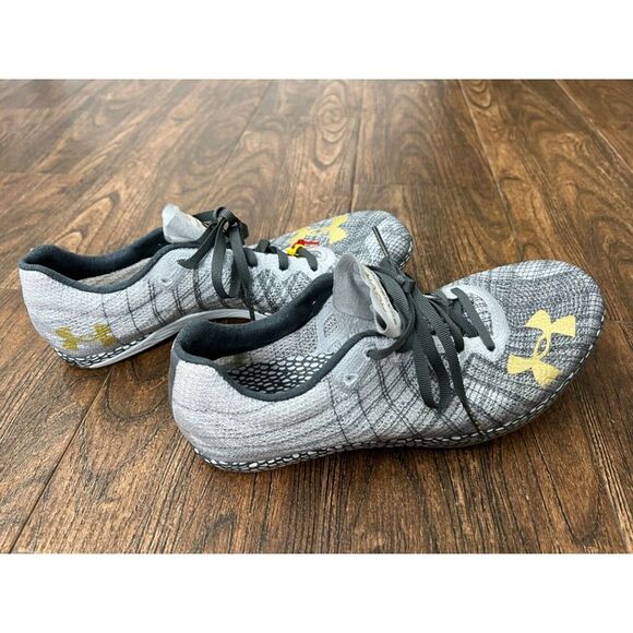 Unisex Under Armour HOVR Shakedown Track Shoes Gray w Gold Spikes & Logo M7.5 W9 - Picture 1 of 10